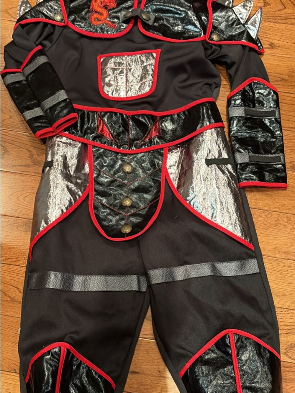 Kids Black and Silver Dragon Knight Costume with Red Trim